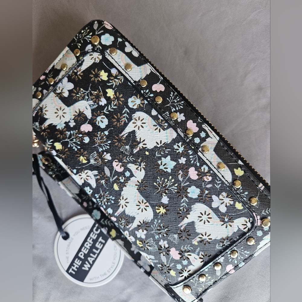 Black Floral Studded Women's Wallet